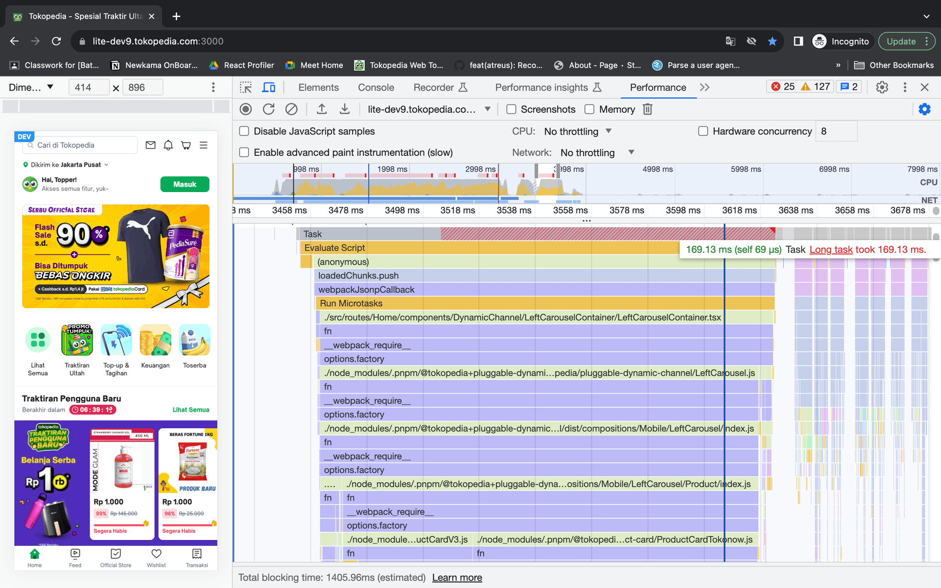 Left Carousel profiling showing component inclusion issue